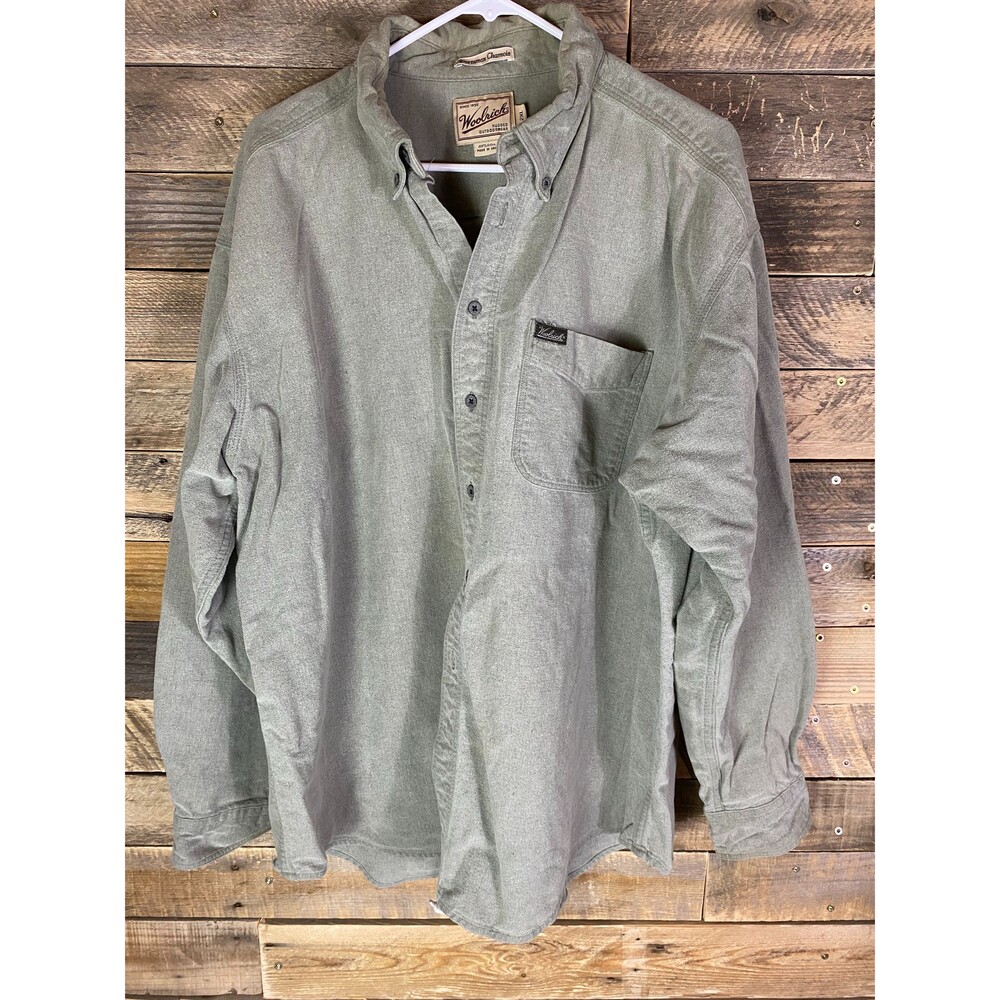 Woolrich Sportsman Chamois Shirt Men's 2XL Sage Green 100% Cotton Button-Down